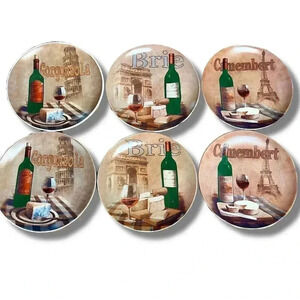 Set of Six Cheese Plates with Wooden Box
